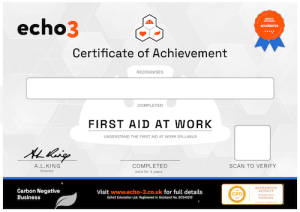 Echo3 FIRST AID AT WORK Certificate