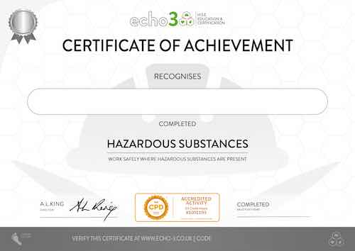 HAZARDOUS SUBSTANCES CERTIFCATE