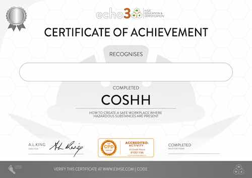 COSHH Certificate