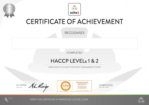 HACCP Level 1 and 2 certificate