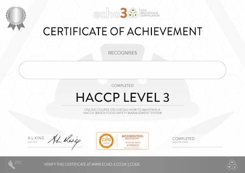 HACCP Level 3 Certificate