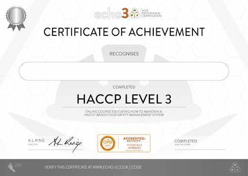 HACCP Level 3 Certificate