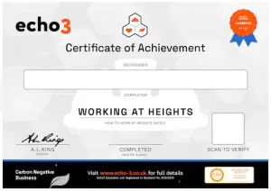 Echo3 WORKING AT HEIGHTS Certificate