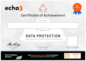 Echo3 DATA PROTECTION Certificate