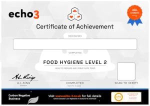 Echo3 FOOD HYGIENE LEVEL 2 Certificate