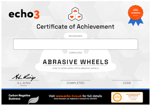 Echo3 ABRASIVE WHEELS certificate