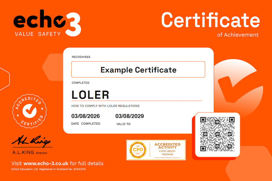 LOLER Course certificate