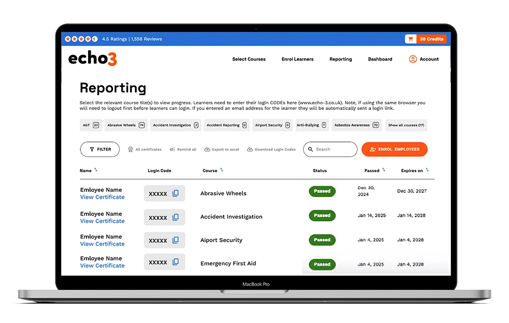 Learner dashboard screenshot